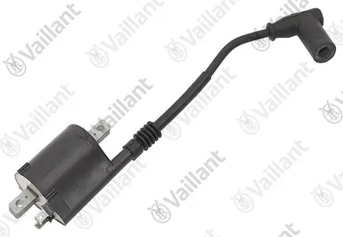 Vaillant Zündspule mit Kabelanschluss, in schwarzer Ausführung, mit zwei Befestigungspunkten und Anschluss für die Zündung.